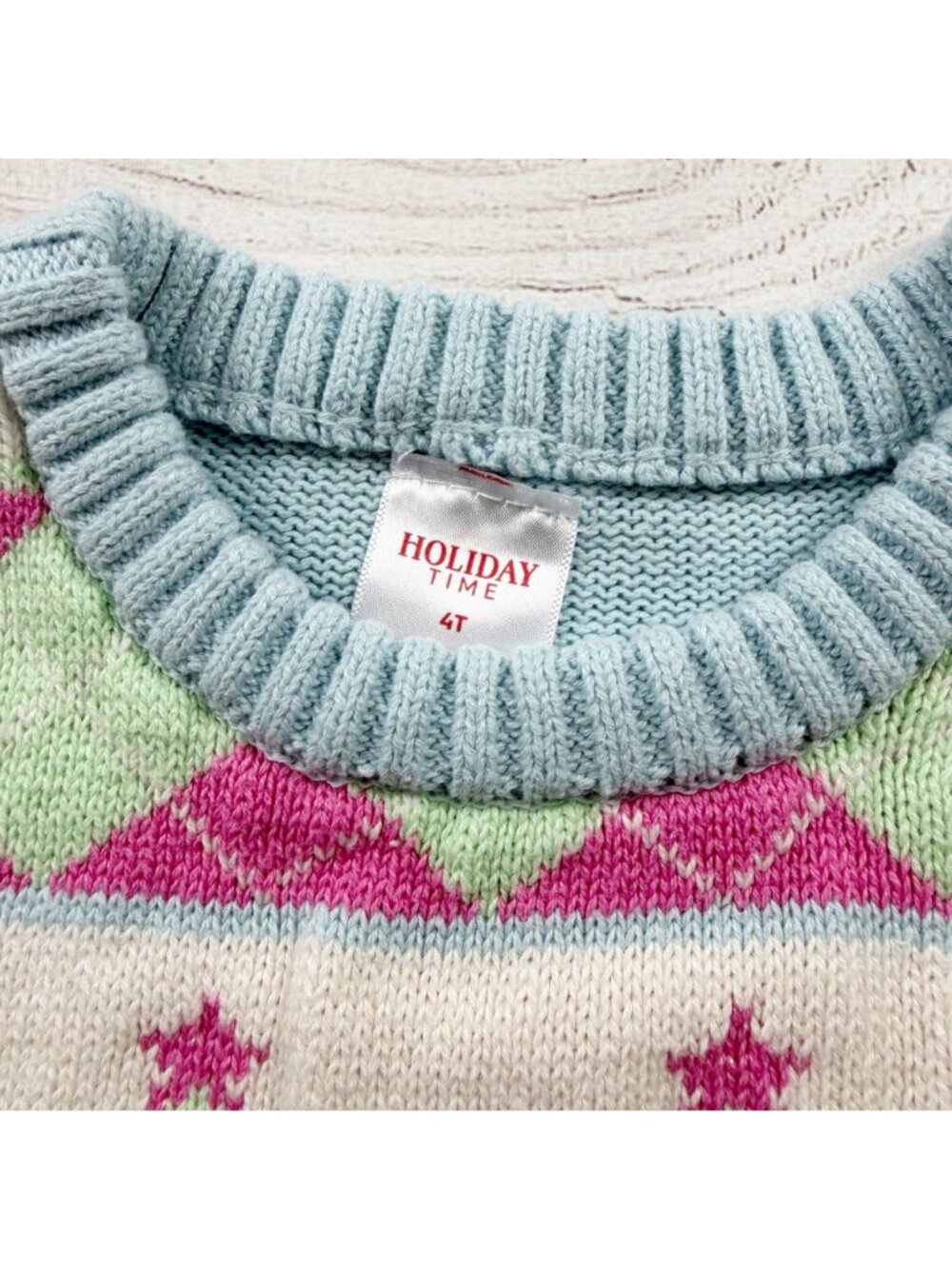 Holiday Time Girls Christmas Sweater Polar Bear Snowflakes Knit Pastel Colors 4T - Picture 2 of 4